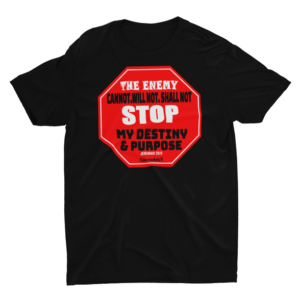 CHRISTIAN UNISEX T-SHIRT - THE ENEMY CANNOT, WILL NOT, SHALL NOT STOP MY DESTINY AND PURPOSE