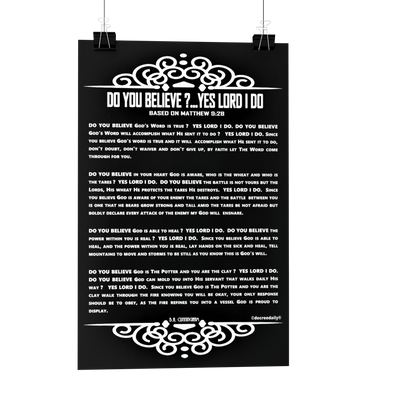 CHRISTIAN POSTER - POEM DO YOU BELIEVE? YES LORD I DO  - Prayer Room Poster - BLACK