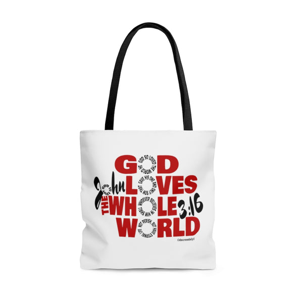 CHRISTIAN FAITH TOTE BAG - GOD LOVES THE WHOLE WORLD - WHITE
