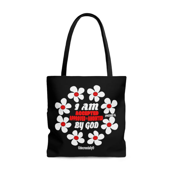 CHRISTIAN FAITH TOTE BAG - I AM ACCEPTED, APPROVED & ANOINTED BY GOD - BLACK