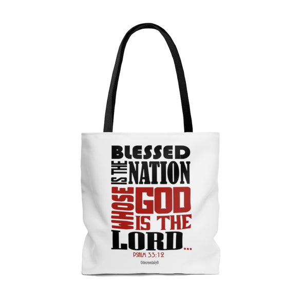 CHRISTIAN FAITH TOTE BAG - BLESSED IS THE NATION WHOSE GOD IS THE LORD