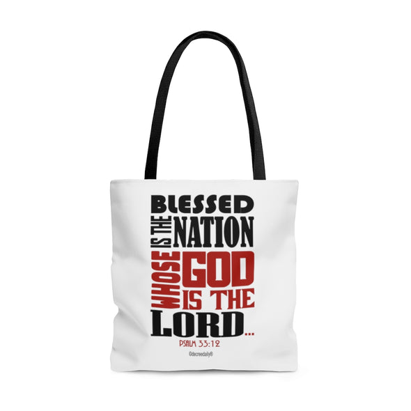 CHRISTIAN FAITH TOTE BAG - BLESSED IS THE NATION WHOSE GOD IS THE LORD