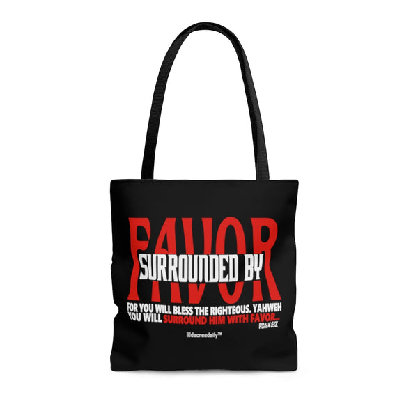 CHRISTIAN FAITH TOTE BAG - SURROUNDED BY FAVOR - Black