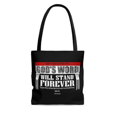 CHRISTIAN FAITH TOTE BAG -  GOD'S WORD WILL STAND FOREVER - BLACK