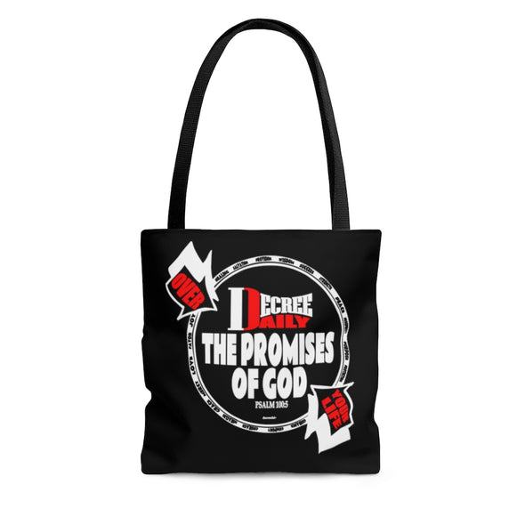 CHRISTIAN FAITH TOTE BAG -  DECREE DAILY THE PROMISES OF GOD OVER YOUR LIFE... - BLACK