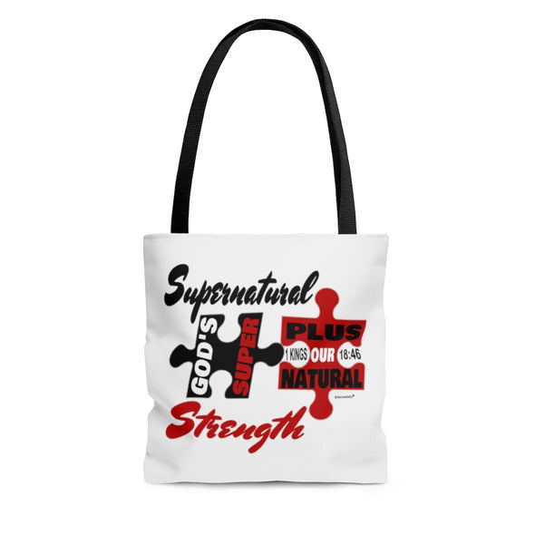 CHRISTIAN FAITH TOTE BAG - GOD'S SUPER+OUR NATURAL=SUPERNATURAL STRENGTH