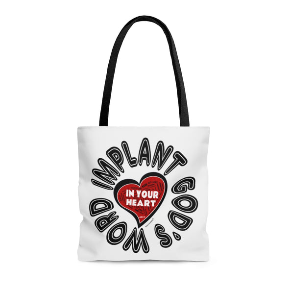 CHRISTIAN FAITH TOTE BAG - IMPLANT GOD'S WORD IN YOUR HEART - WHITE