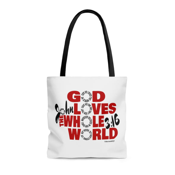 CHRISTIAN FAITH TOTE BAG - GOD LOVES THE WHOLE WORLD - WHITE