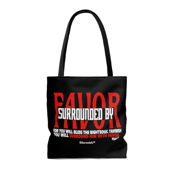 CHRISTIAN FAITH TOTE BAG - SURROUNDED BY FAVOR - Black
