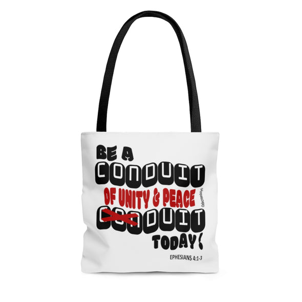 CHRISTIAN FAITH TOTE BAG -  BE A CONDUIT OF UNITY & PEACE DUIT TODAY ! - WHITE