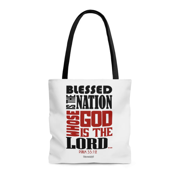 CHRISTIAN FAITH TOTE BAG - BLESSED IS THE NATION WHOSE GOD IS THE LORD