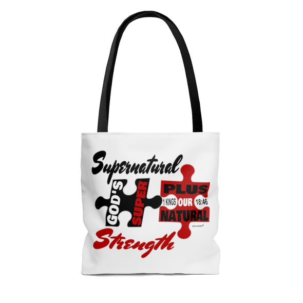 CHRISTIAN FAITH TOTE BAG - GOD'S SUPER+OUR NATURAL=SUPERNATURAL STRENGTH