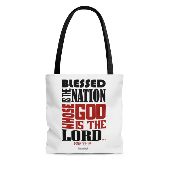 CHRISTIAN FAITH TOTE BAG - BLESSED IS THE NATION WHOSE GOD IS THE LORD