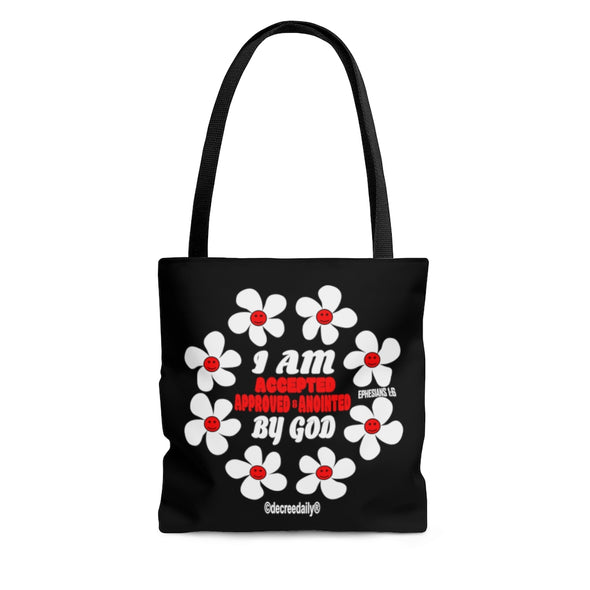 CHRISTIAN FAITH TOTE BAG - I AM ACCEPTED, APPROVED & ANOINTED BY GOD - BLACK