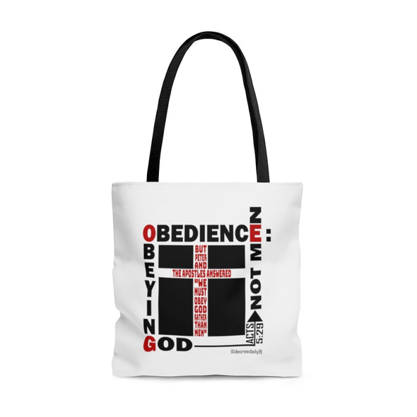 CHRISTIAN FAITH TOTE BAG - OBEDIENCE: OBEYING GOD NOT MEN - WHITE