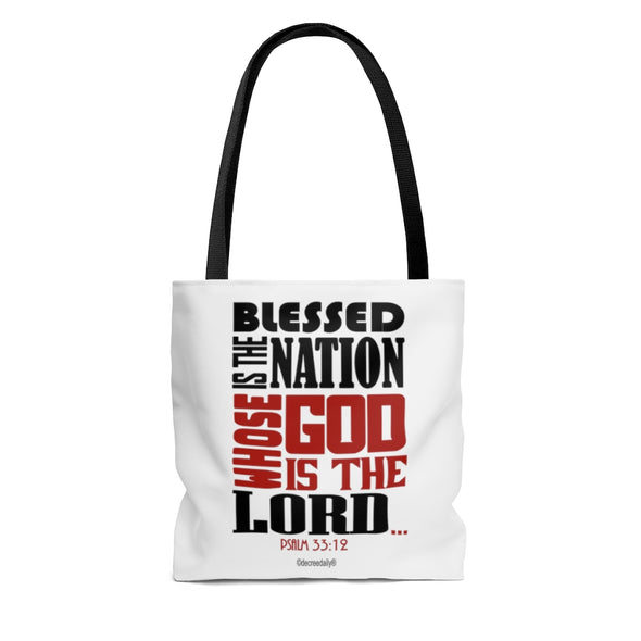 CHRISTIAN FAITH TOTE BAG - BLESSED IS THE NATION WHOSE GOD IS THE LORD