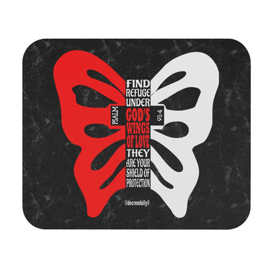 CHRISTIAN FAITH MOUSE PAD - FIND REFUGE UNDER GOD'S WINGS OF LOVE...THEY ARE YOUR SHIELD OF PROTECTION - BLACK