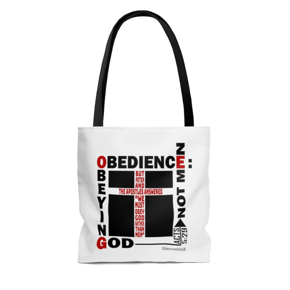CHRISTIAN FAITH TOTE BAG - OBEDIENCE: OBEYING GOD NOT MEN - WHITE