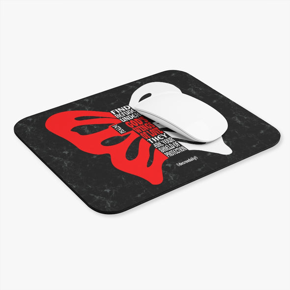 CHRISTIAN FAITH MOUSE PAD - FIND REFUGE UNDER GOD'S WINGS OF LOVE...THEY ARE YOUR SHIELD OF PROTECTION - BLACK
