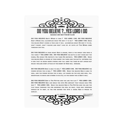 CHRISTIAN POSTER - POEM DO YOU BELIEVE? YES LORD I DO  - Prayer Room Poster - WHITE