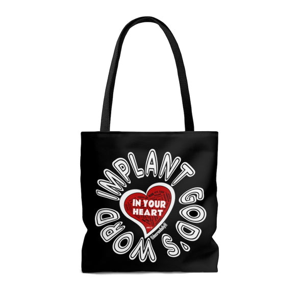 CHRISTIAN FAITH TOTE BAG - IMPLANT GOD'S WORD IN YOUR HEART - BLACK