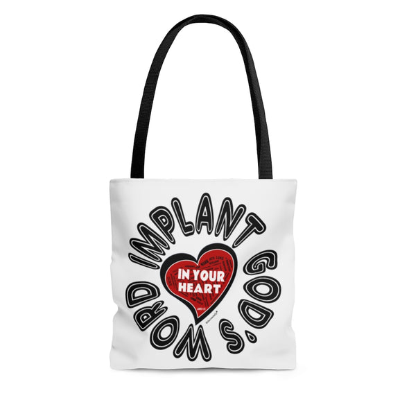 CHRISTIAN FAITH TOTE BAG - IMPLANT GOD'S WORD IN YOUR HEART - WHITE
