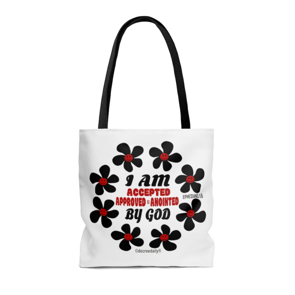 CHRISTIAN FAITH TOTE BAG - I AM ACCEPTED, APPROVED & ANOINTED BY GOD - WHITE