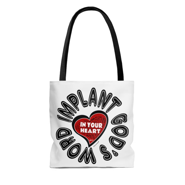 CHRISTIAN FAITH TOTE BAG - IMPLANT GOD'S WORD IN YOUR HEART - WHITE